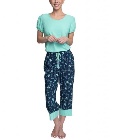 Plus Size Short Sleeve T-Shirt & Capri Pants Pajama Set Green $31.80 Sleepwear