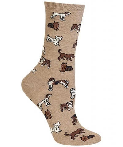 Women's Dogs Fashion Crew Socks Tan/Beige $10.26 Socks