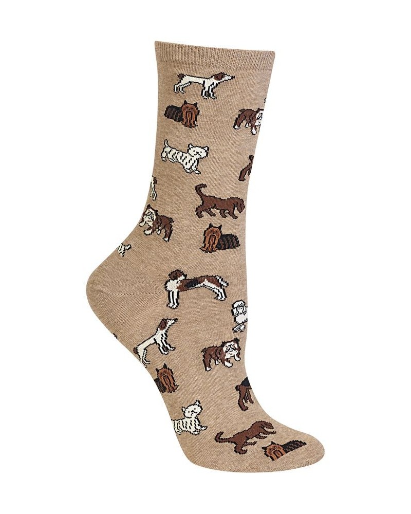 Women's Dogs Fashion Crew Socks Tan/Beige $10.26 Socks