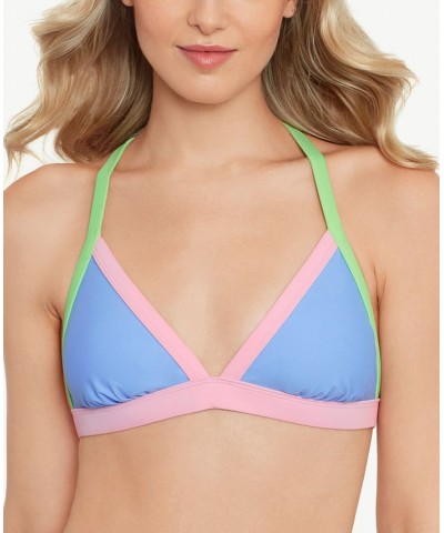 Juniors' X-Back Triangle Bikini Top & Bottoms Color Block Periwinkle $17.15 Swimsuits