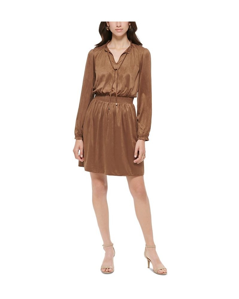 Petite Faux-Suede Split-Neck Pullover Dress Walnut $33.66 Dresses