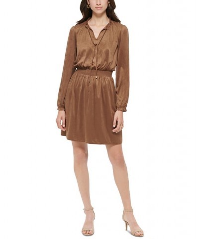 Petite Faux-Suede Split-Neck Pullover Dress Walnut $33.66 Dresses