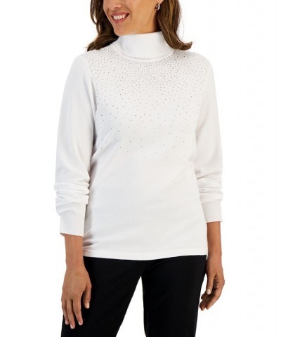 Women's Embellished Turtleneck Sweater White $14.30 Sweaters