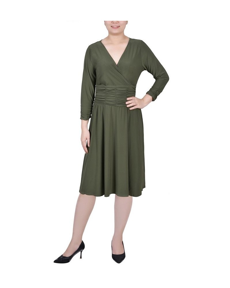 Petite Ruched A-line Dress Green $34.00 Dresses