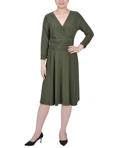 Petite Ruched A-line Dress Green $34.00 Dresses