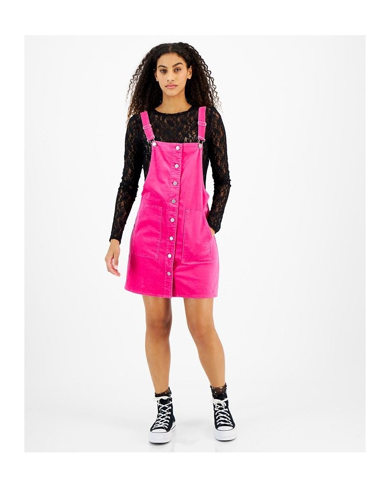 Juniors' Velvet Button-Front Pinafore Dress Pink $16.79 Dresses