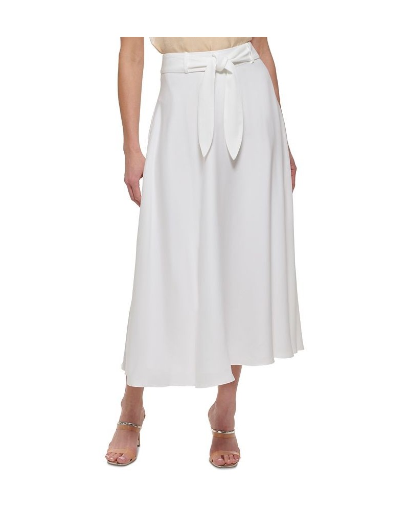 Petite Solid Belted Side-Zip Tie-Waist Midi Skirt White $37.06 Skirts