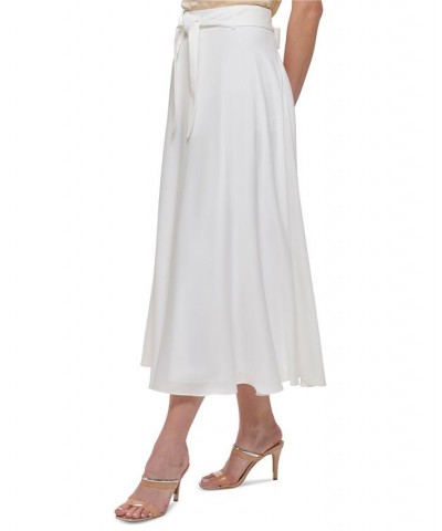 Petite Solid Belted Side-Zip Tie-Waist Midi Skirt White $37.06 Skirts