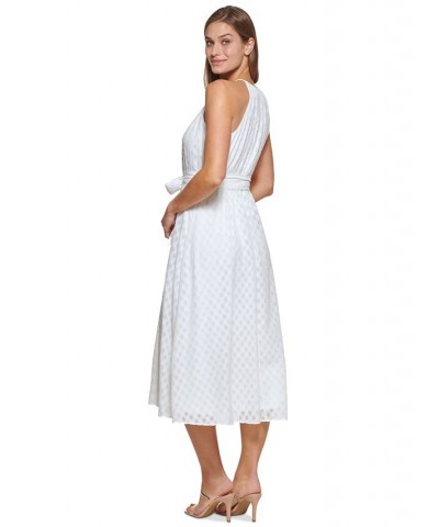 Women's Halter-Neck Fit & Flare Midi Dress Ivory $53.64 Dresses