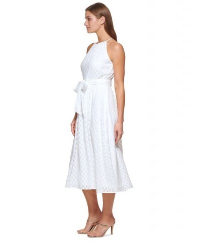 Women's Halter-Neck Fit & Flare Midi Dress Ivory $53.64 Dresses