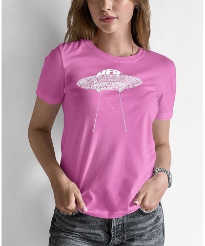 Women's Word Art Flying Saucer UFO T-Shirt Pink $17.15 Tops