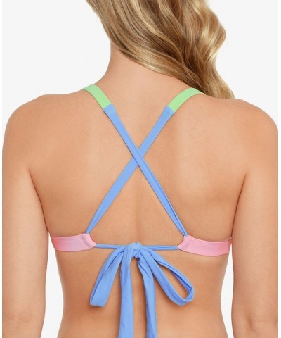 Juniors' X-Back Triangle Bikini Top & Bottoms Color Block Periwinkle $17.15 Swimsuits