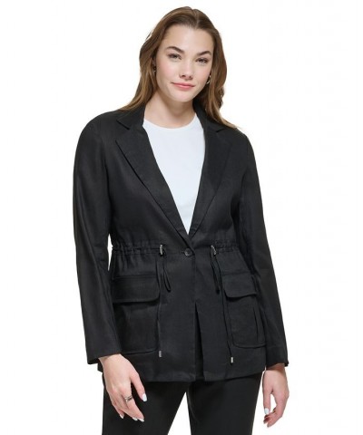 Linen Utility Jacket & Slim Leg Pants Black $76.28 Pants