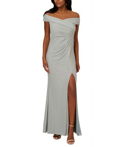 Women's Metallic Off-The-Shoulder Gown Mint Smoke $71.70 Dresses