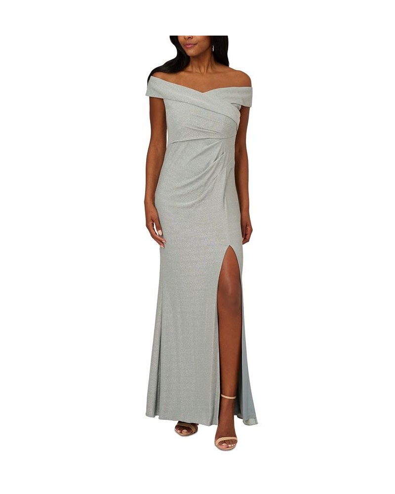Women's Metallic Off-The-Shoulder Gown Mint Smoke $71.70 Dresses