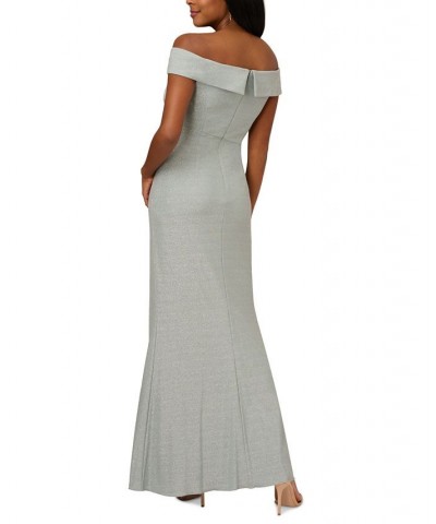 Women's Metallic Off-The-Shoulder Gown Mint Smoke $71.70 Dresses