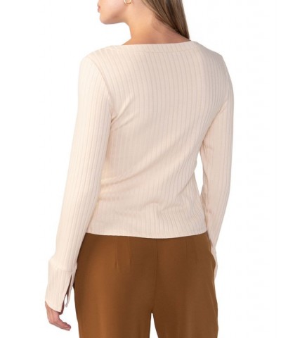 Women's Wide Cuff V-Neck Knit Blouse Natural $23.67 Tops