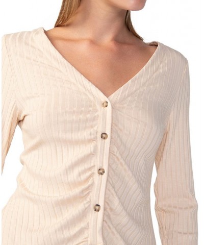 Women's Wide Cuff V-Neck Knit Blouse Natural $23.67 Tops