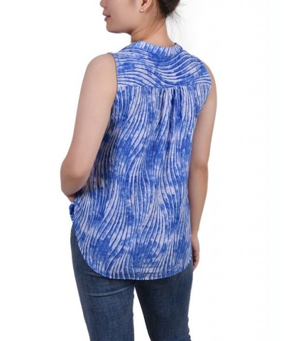 Petite Sleeveless Jacquard Y-neck Top Sky Swirlbreeze $13.33 Tops