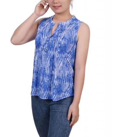 Petite Sleeveless Jacquard Y-neck Top Sky Swirlbreeze $13.33 Tops