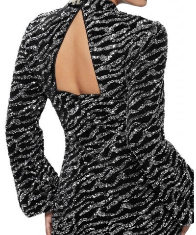 Women's Zoe Sequined Balloon-Sleeve Dress Silver Multi $68.64 Dresses