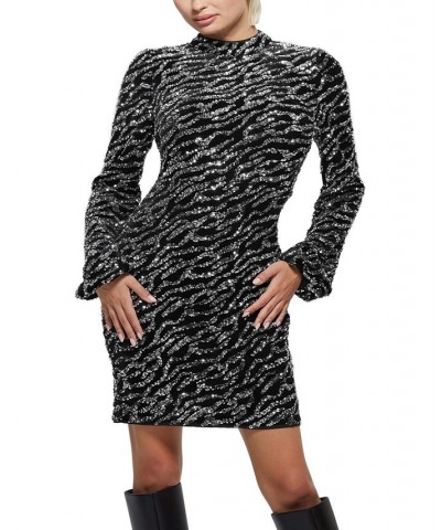 Women's Zoe Sequined Balloon-Sleeve Dress Silver Multi $68.64 Dresses