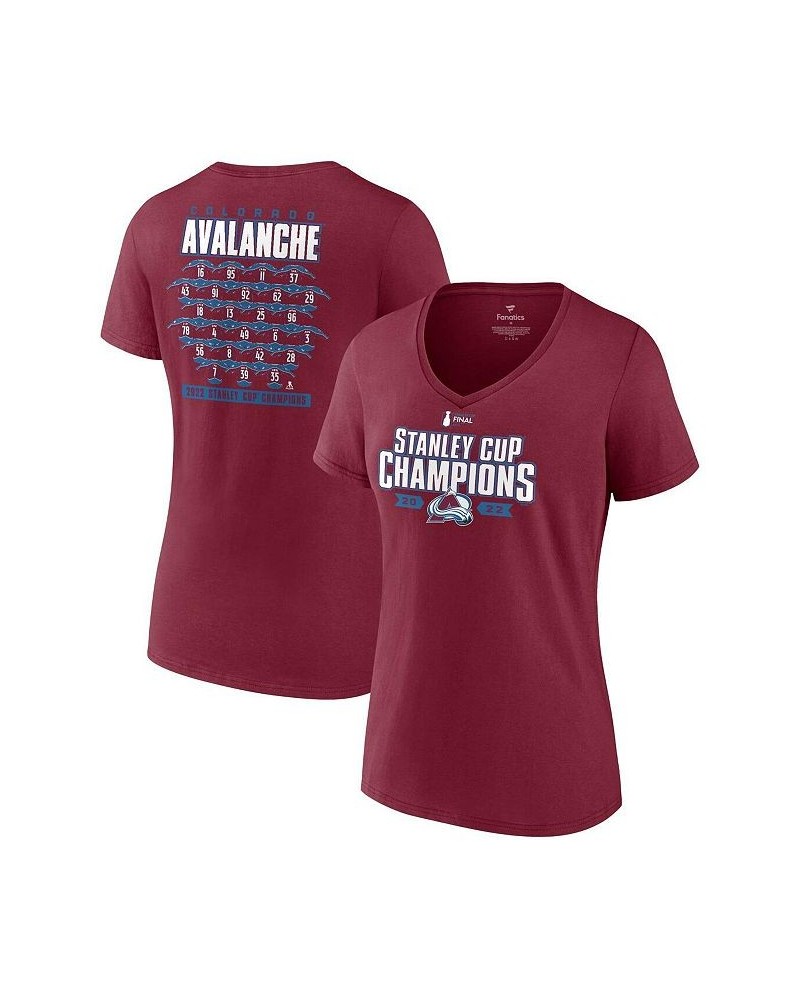 Women's Branded Burgundy Colorado Avalanche 2022 Stanley Cup Champions Jersey Roster V-Neck T-shirt Burgundy $18.48 Tops