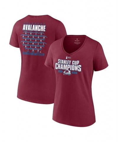 Women's Branded Burgundy Colorado Avalanche 2022 Stanley Cup Champions Jersey Roster V-Neck T-shirt Burgundy $18.48 Tops