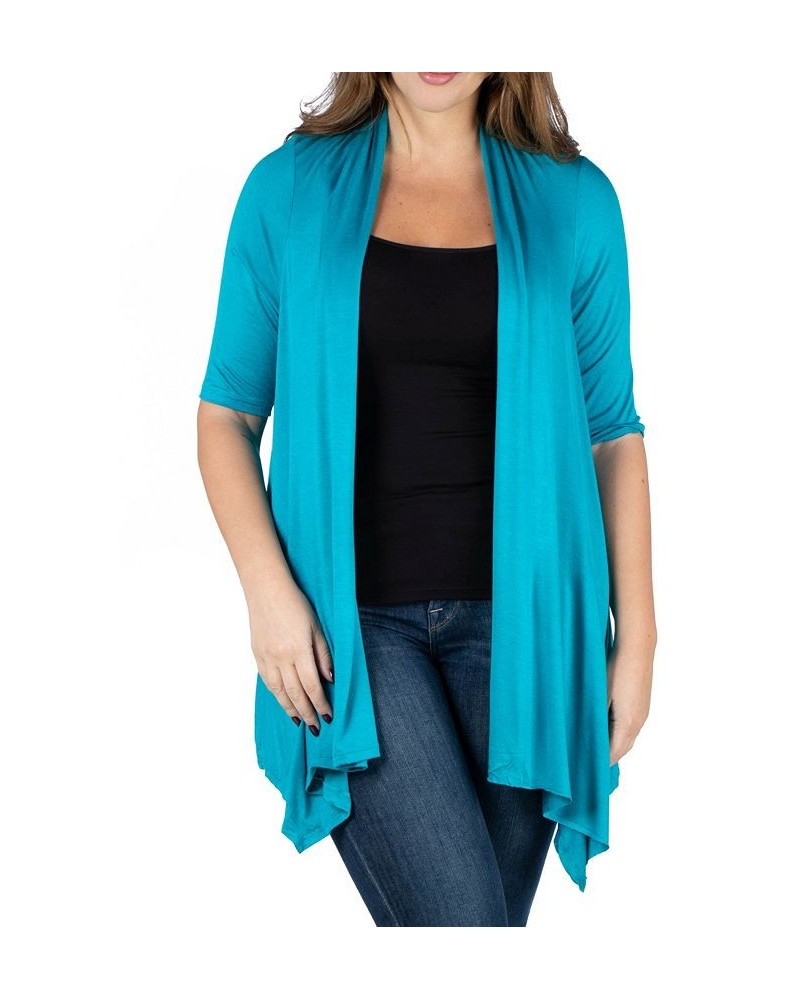 Plus Size Open Front Cardigan Blue $41.07 Sweaters