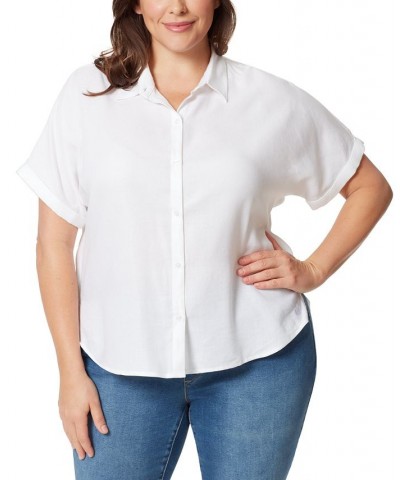 Plus Size Daisy Button-Down Woven Shirt White $27.60 Tops