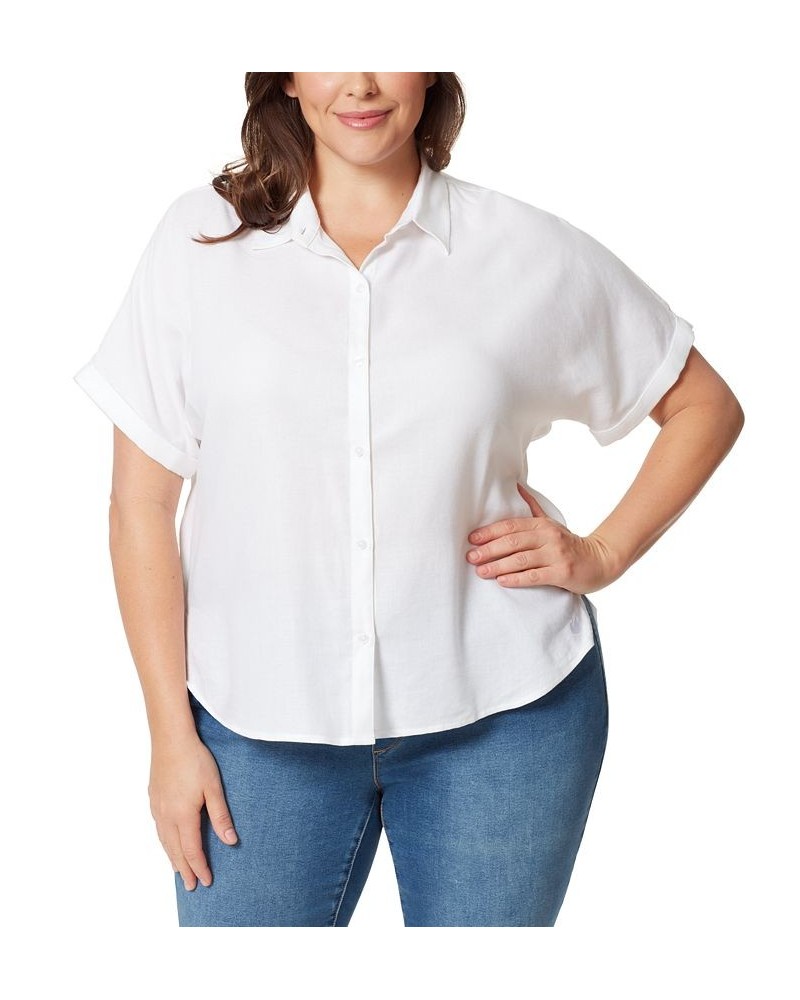 Plus Size Daisy Button-Down Woven Shirt White $27.60 Tops