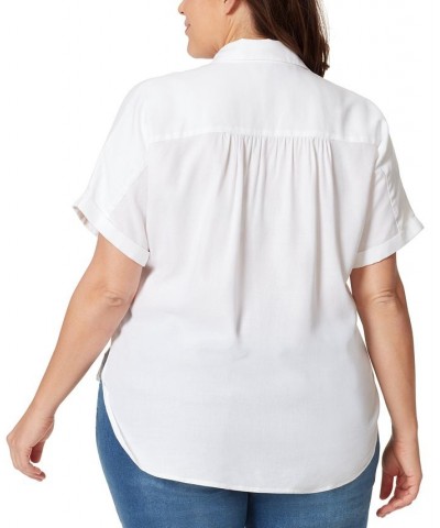 Plus Size Daisy Button-Down Woven Shirt White $27.60 Tops