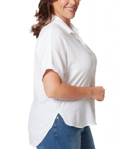 Plus Size Daisy Button-Down Woven Shirt White $27.60 Tops