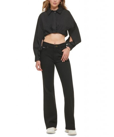 Women's Cotton Button-Front Cropped Shirt Black $40.94 Tops