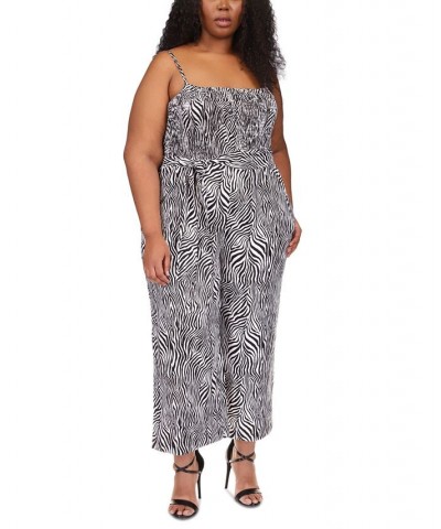 Plus Size Animal-Print Smocked Jumpsuit Black $86.00 Pants