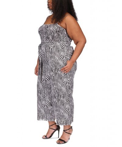 Plus Size Animal-Print Smocked Jumpsuit Black $86.00 Pants