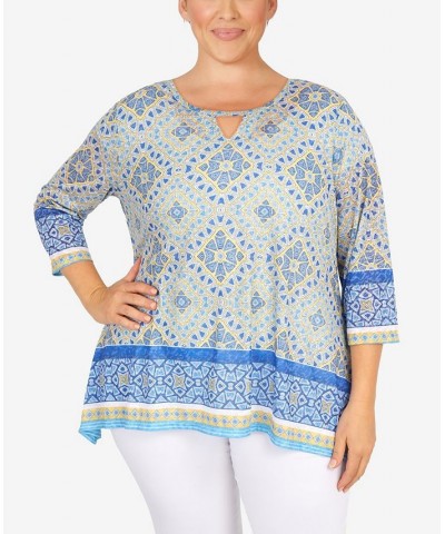 Plus Size Knit Diamond Geometric Print Top Sunburst Multi $21.46 Tops