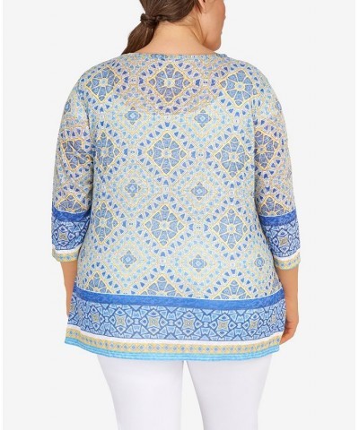 Plus Size Knit Diamond Geometric Print Top Sunburst Multi $21.46 Tops