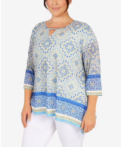 Plus Size Knit Diamond Geometric Print Top Sunburst Multi $21.46 Tops