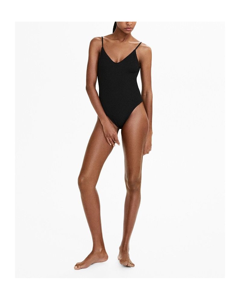 Women's Textured Adjustable Straps Swimsuit Black $39.60 Swimsuits