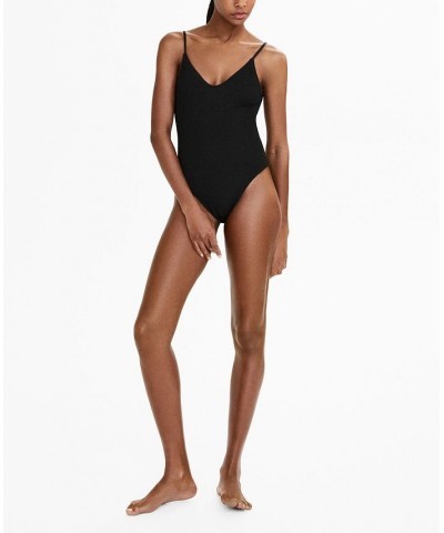 Women's Textured Adjustable Straps Swimsuit Black $39.60 Swimsuits