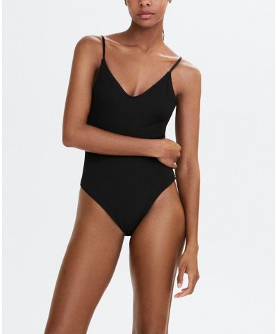 Women's Textured Adjustable Straps Swimsuit Black $39.60 Swimsuits