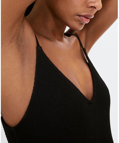 Women's Textured Adjustable Straps Swimsuit Black $39.60 Swimsuits