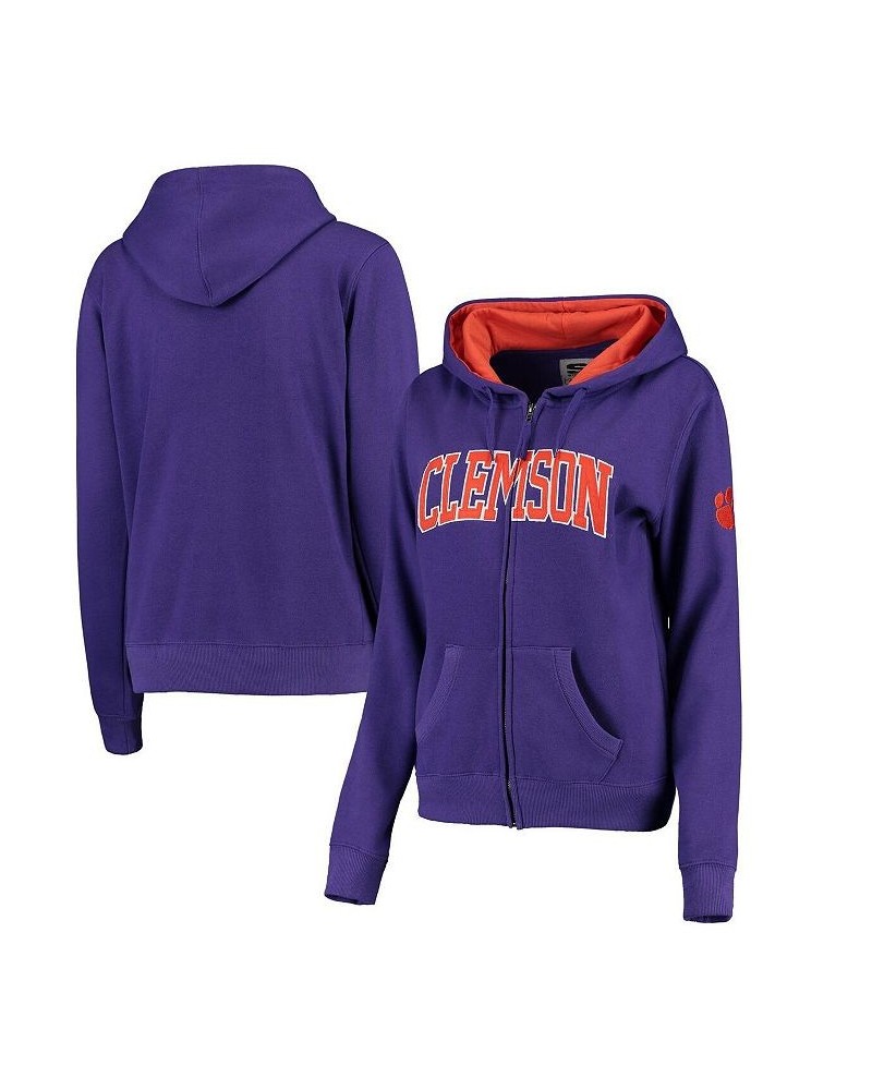 Women's Purple Clemson Tigers Arched Name Full-Zip Hoodie Purple $35.09 Sweatshirts