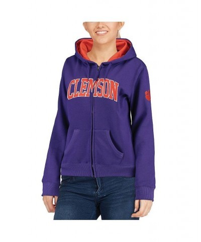 Women's Purple Clemson Tigers Arched Name Full-Zip Hoodie Purple $35.09 Sweatshirts