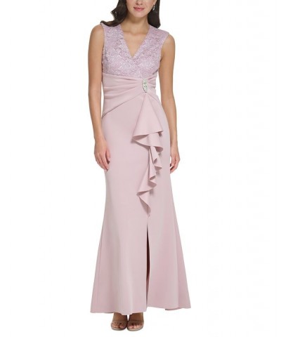 Side-Ruffled Embellished Gown Rose $65.56 Dresses