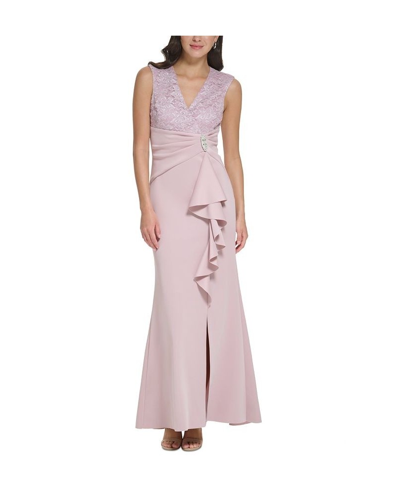 Side-Ruffled Embellished Gown Rose $65.56 Dresses