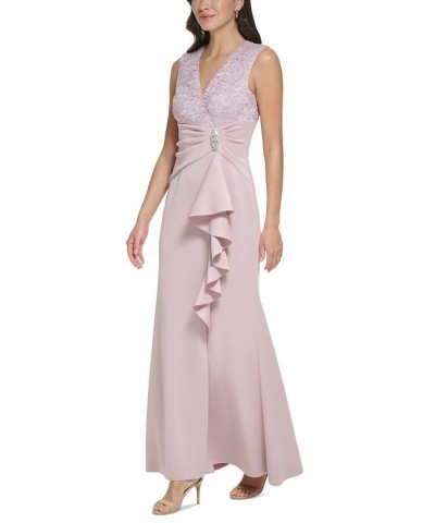 Side-Ruffled Embellished Gown Rose $65.56 Dresses