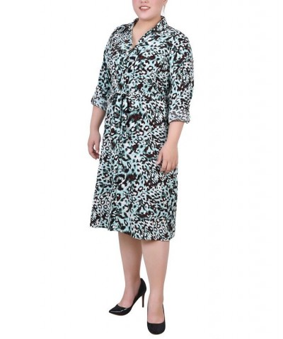 Plus Size Printed Shirt Dress Aqua Animal $19.92 Dresses