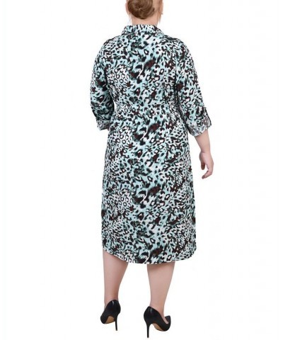 Plus Size Printed Shirt Dress Aqua Animal $19.92 Dresses